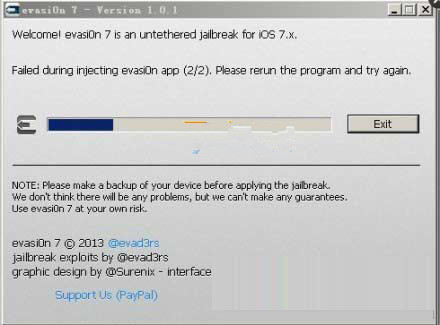 苹果ios7.1.1完美越狱提示failed during injecting evasi0n app解决
