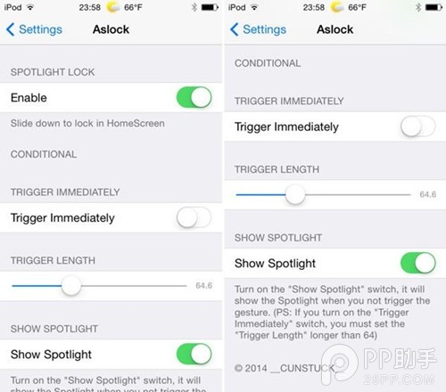 iOS7.1.x越狱新兼容插件Aslock：可强化下滑手势功能