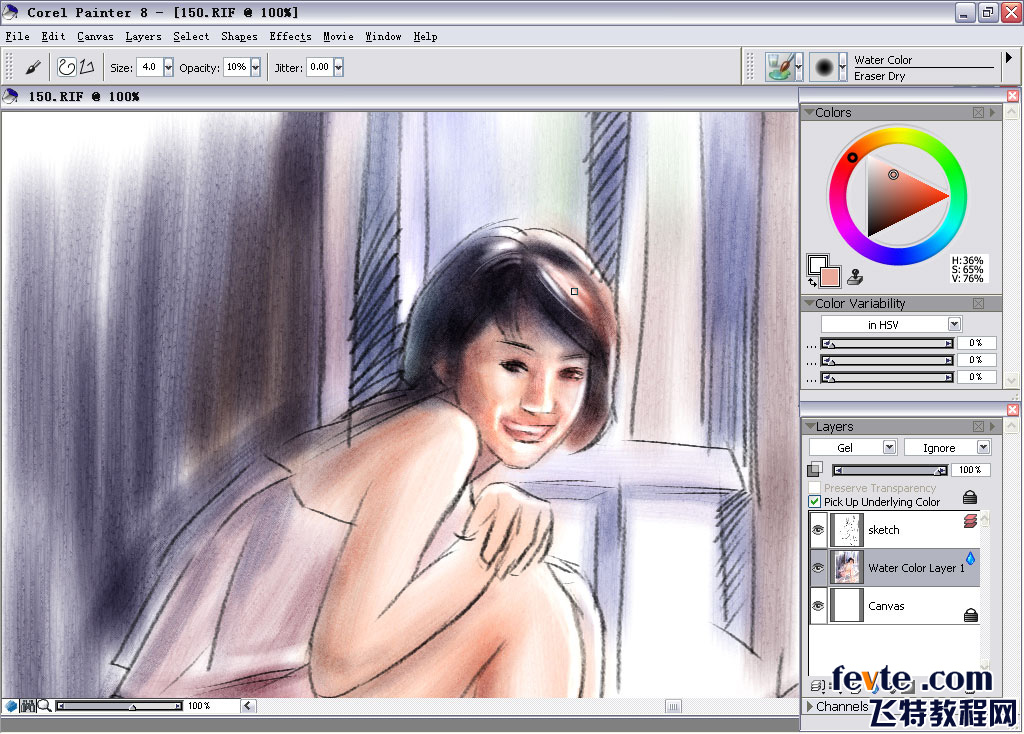 painter water color（水彩）绘制朦胧女孩 脚本之家 painter教程