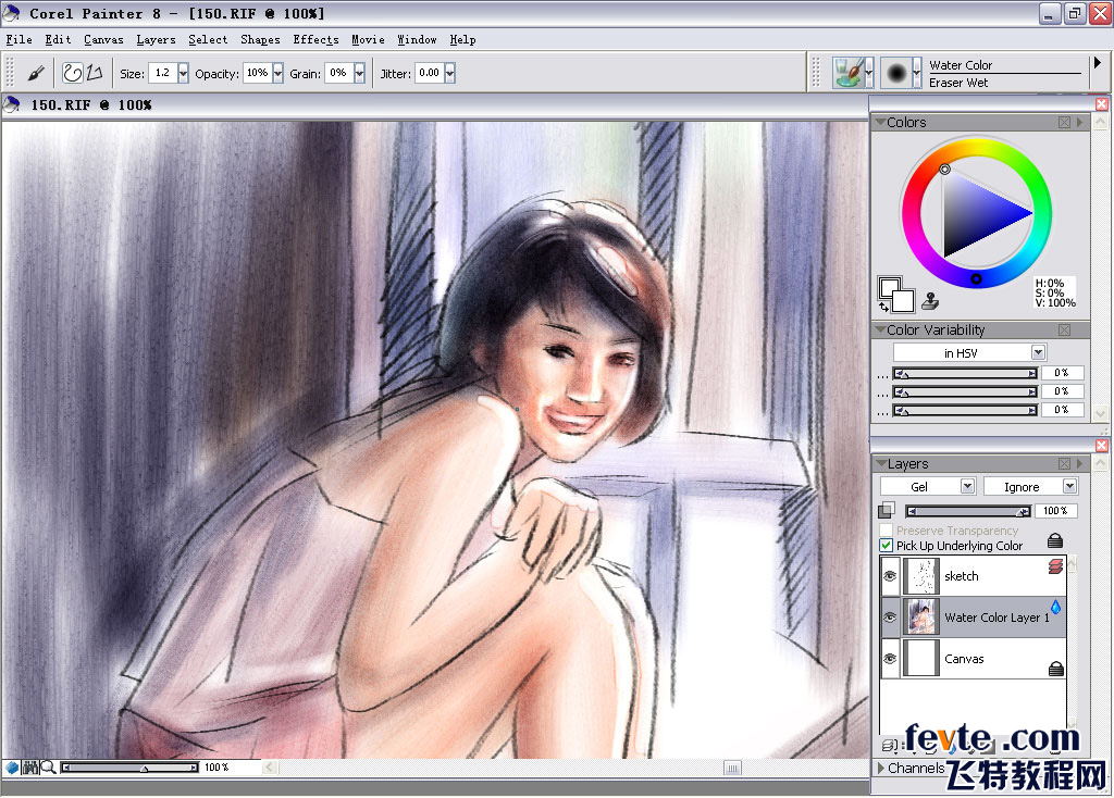 painter water color（水彩）绘制朦胧女孩 脚本之家 painter教程