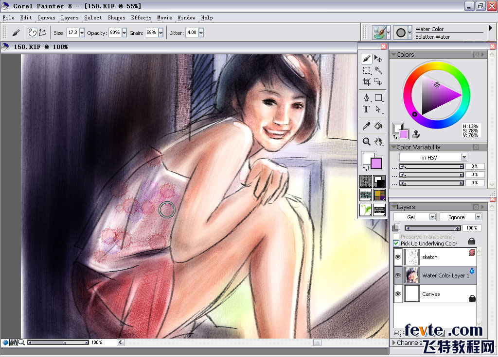 painter water color（水彩）绘制朦胧女孩 脚本之家 painter教程