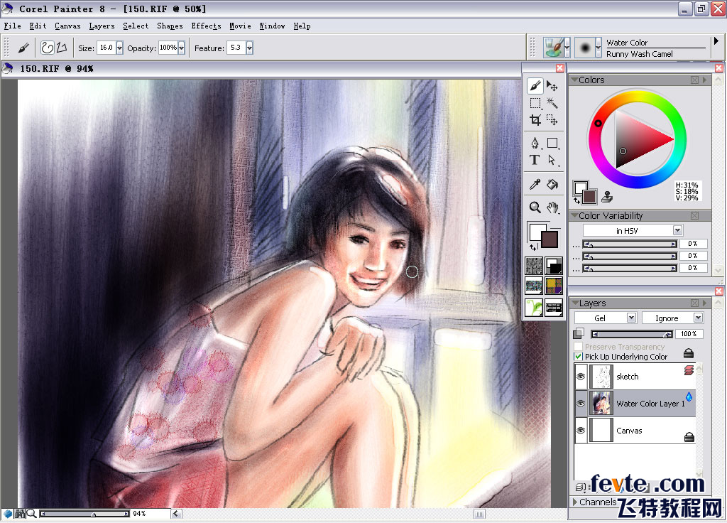 painter water color（水彩）绘制朦胧女孩 脚本之家 painter教程