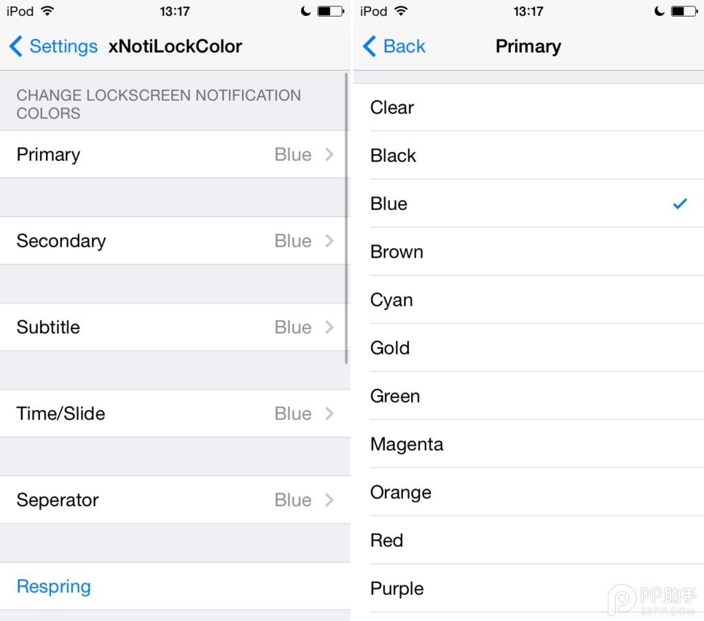 iOS7.1.X越狱插件xNotiLockColor: 改掉锁屏通知颜色