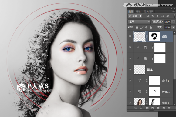 Photoshop合成玫瑰纷飞的美女人像插画教程