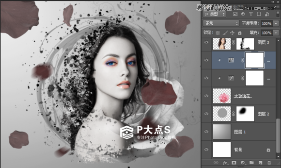 Photoshop合成玫瑰纷飞的美女人像插画教程