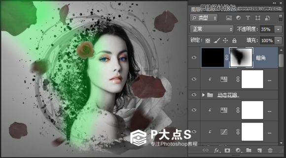 Photoshop合成玫瑰纷飞的美女人像插画教程