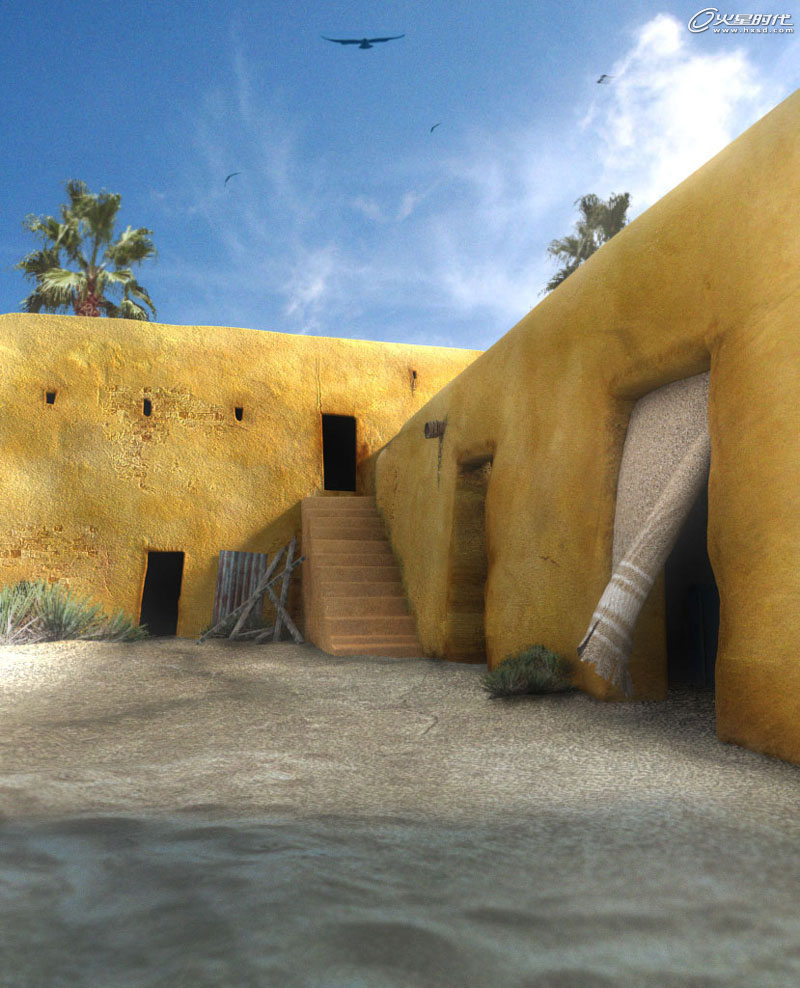 3DSMAX渲染沙漠里的屋子”