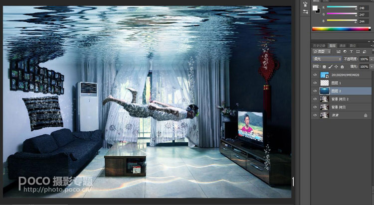 PS合成在屋内潜水的梦幻效果场景