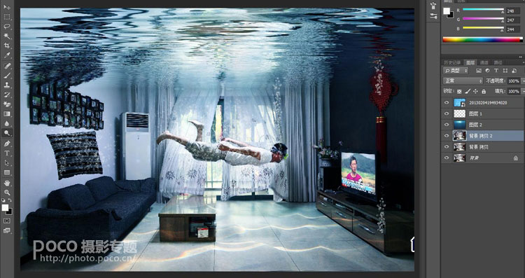 PS合成在屋内潜水的梦幻效果场景
