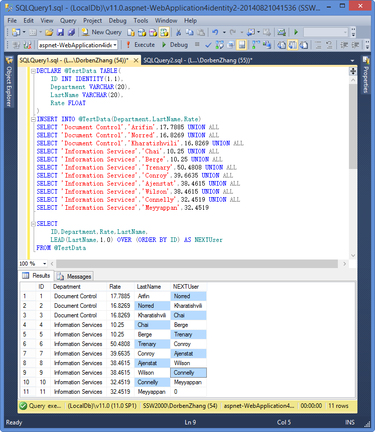 SqlServer2012中LEAD函数简单分析