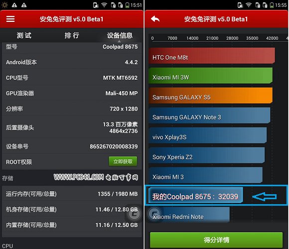酷派大神F2安兔兔跑分