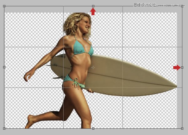 Photoshop合成从水花中冲出抱着滑板的海边美女