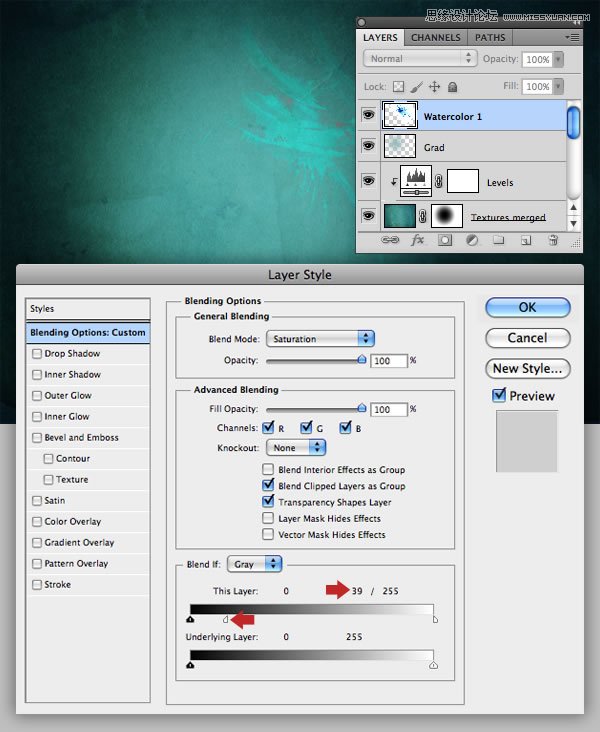 Photoshop合成从水花中冲出抱着滑板的海边美女