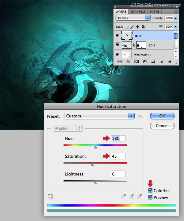 Photoshop合成从水花中冲出抱着滑板的海边美女