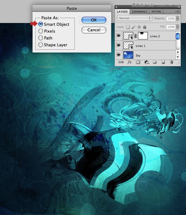 Photoshop合成从水花中冲出抱着滑板的海边美女