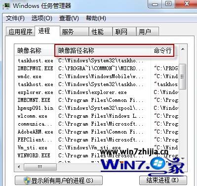 Win7任务管理器如何调出（显示）映像路径