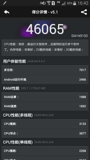 三星NOTE4跑分