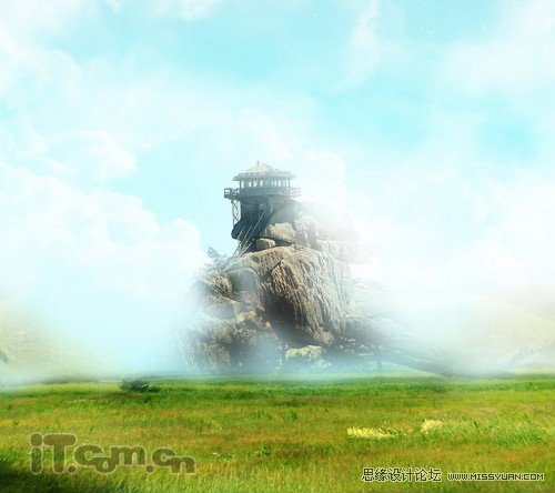 Photoshop合成在大草原上漂浮的岛屿奇幻场景