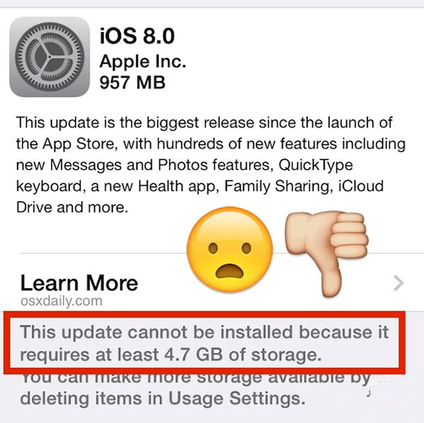 iOS8更新时需预留空间高达4.7GB