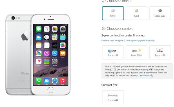 美版iPhone 6售价及购买页面