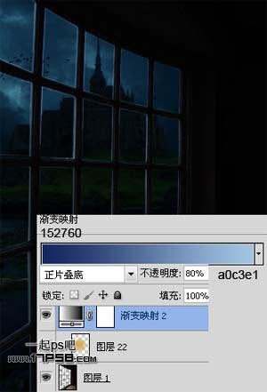 Photoshop合成蹲在窗户边上拿着蜡烛美女夜景