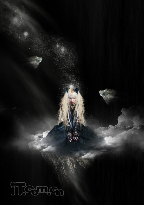 用PS合成坐在火焰云彩上的魔法女孩照片