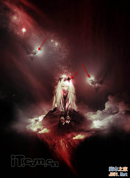 用PS合成坐在火焰云彩上的魔法女孩照片