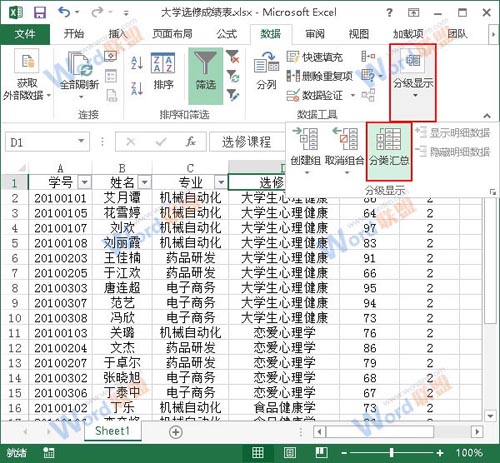 选择分类汇总