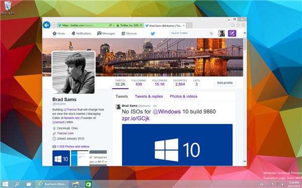 微软发布Win10预览版9860更新：炫酷窗口特效(视频)