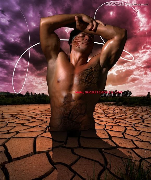 Photoshop图片合成从大地里出生的大力士教程