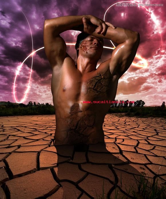 Photoshop图片合成从大地里出生的大力士教程