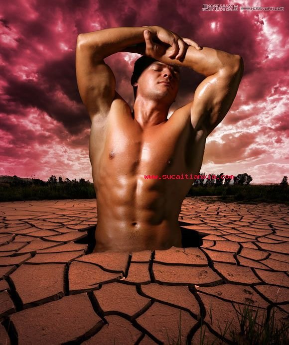 Photoshop图片合成从大地里出生的大力士教程