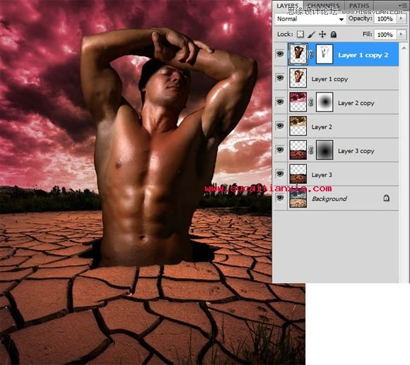 Photoshop图片合成从大地里出生的大力士教程
