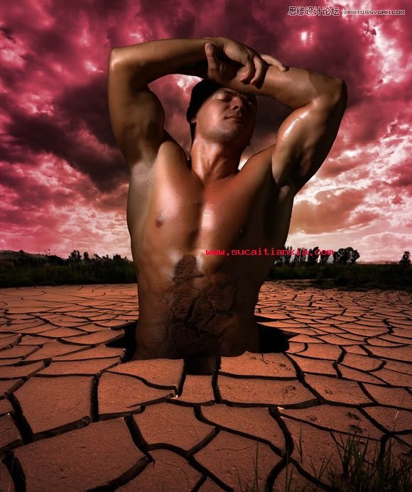 Photoshop图片合成从大地里出生的大力士教程