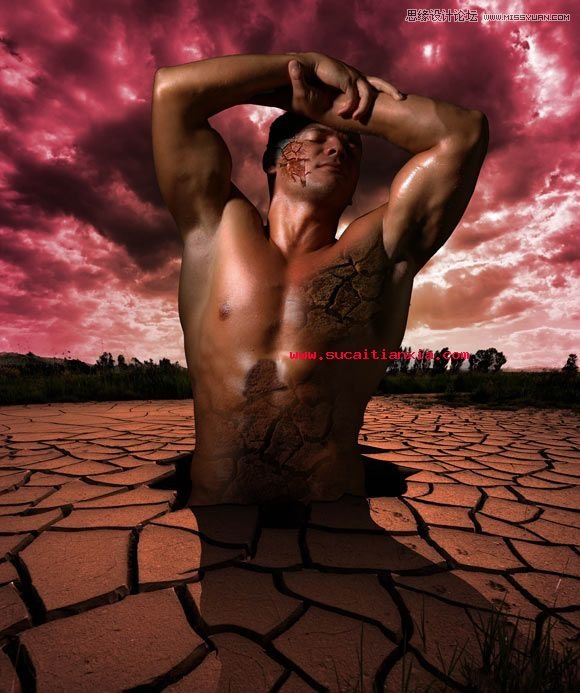 Photoshop图片合成从大地里出生的大力士教程