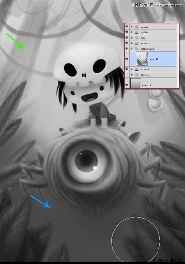 Photoshop绘制一幅骑在宠物蜘蛛上的孩子奇幻插画教程