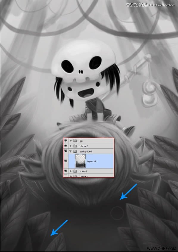 Photoshop绘制一幅骑在宠物蜘蛛上的孩子奇幻插画教程