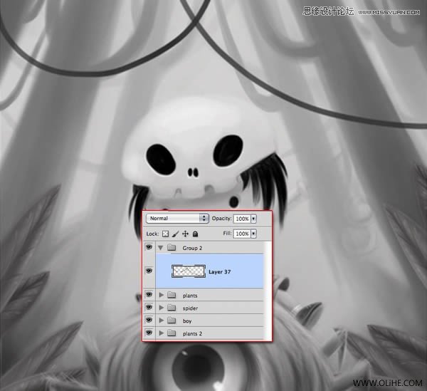 Photoshop绘制一幅骑在宠物蜘蛛上的孩子奇幻插画教程