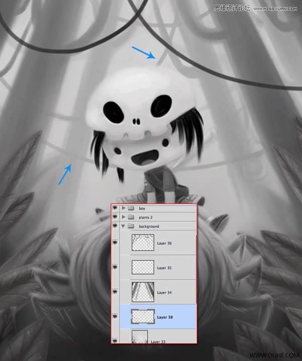Photoshop绘制一幅骑在宠物蜘蛛上的孩子奇幻插画教程