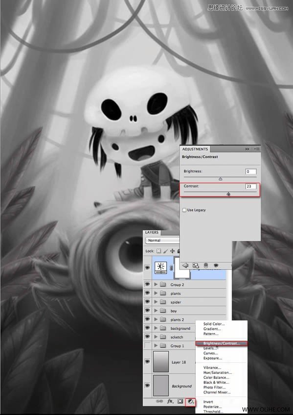 Photoshop绘制一幅骑在宠物蜘蛛上的孩子奇幻插画教程