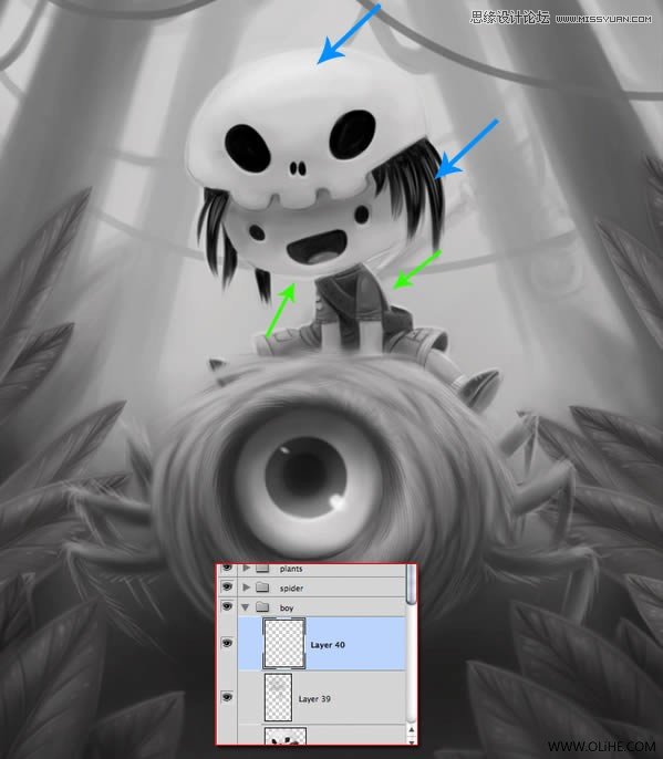 Photoshop绘制一幅骑在宠物蜘蛛上的孩子奇幻插画教程