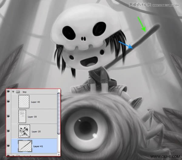 Photoshop绘制一幅骑在宠物蜘蛛上的孩子奇幻插画教程