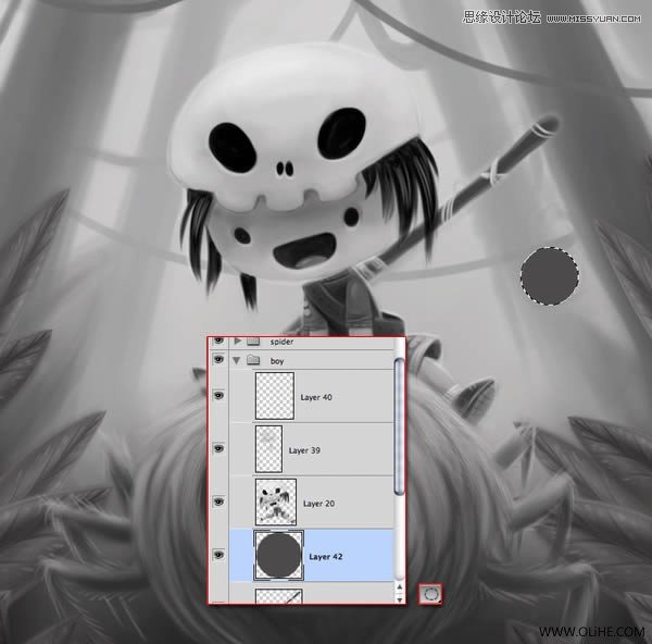 Photoshop绘制一幅骑在宠物蜘蛛上的孩子奇幻插画教程
