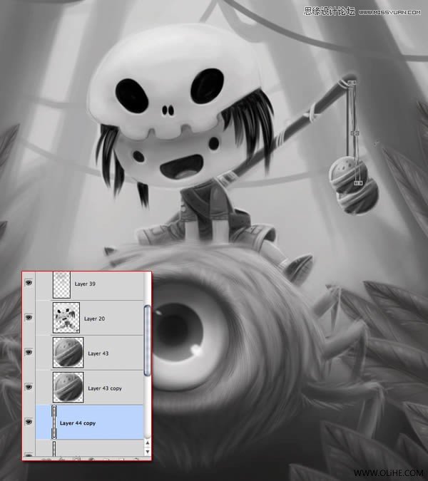 Photoshop绘制一幅骑在宠物蜘蛛上的孩子奇幻插画教程