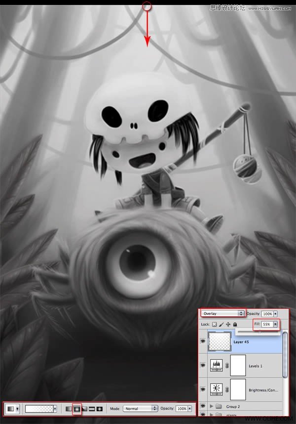 Photoshop绘制一幅骑在宠物蜘蛛上的孩子奇幻插画教程