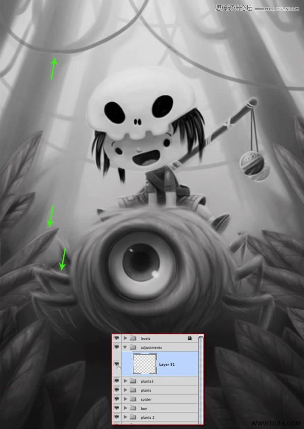 Photoshop绘制一幅骑在宠物蜘蛛上的孩子奇幻插画教程