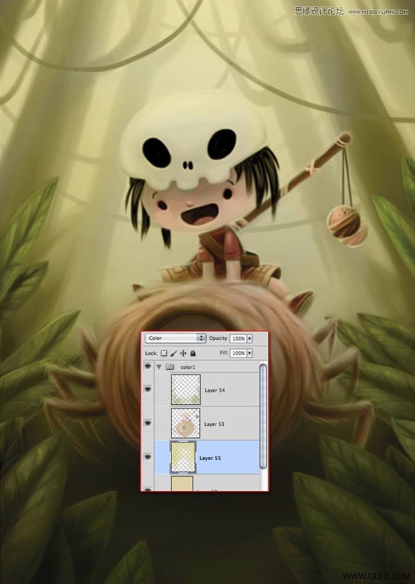 Photoshop绘制一幅骑在宠物蜘蛛上的孩子奇幻插画教程