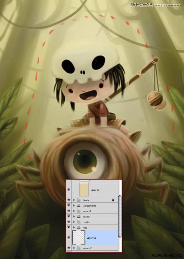 Photoshop绘制一幅骑在宠物蜘蛛上的孩子奇幻插画教程