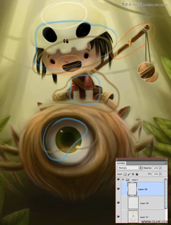 Photoshop绘制一幅骑在宠物蜘蛛上的孩子奇幻插画教程