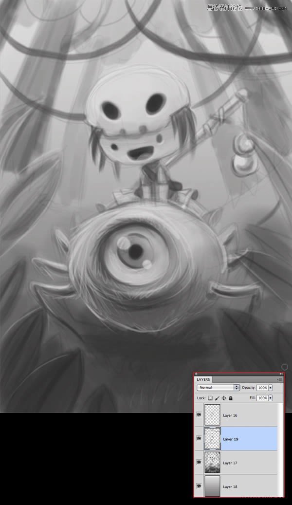 Photoshop绘制一幅骑在宠物蜘蛛上的孩子奇幻插画教程